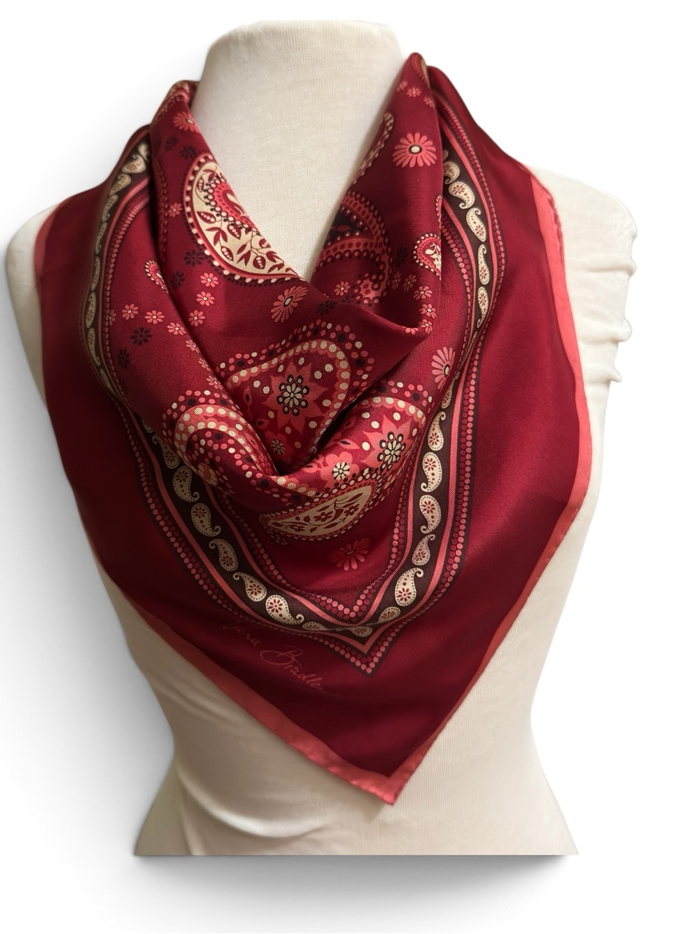 Vera Bradley 100% Silk Scarf 27” Square Red Paisley Floral
